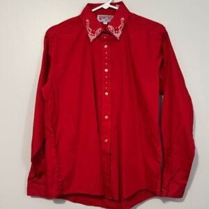 USED Woman's Wanted! Long Sleeve Western Button Down Shirt Color Red Size Medium